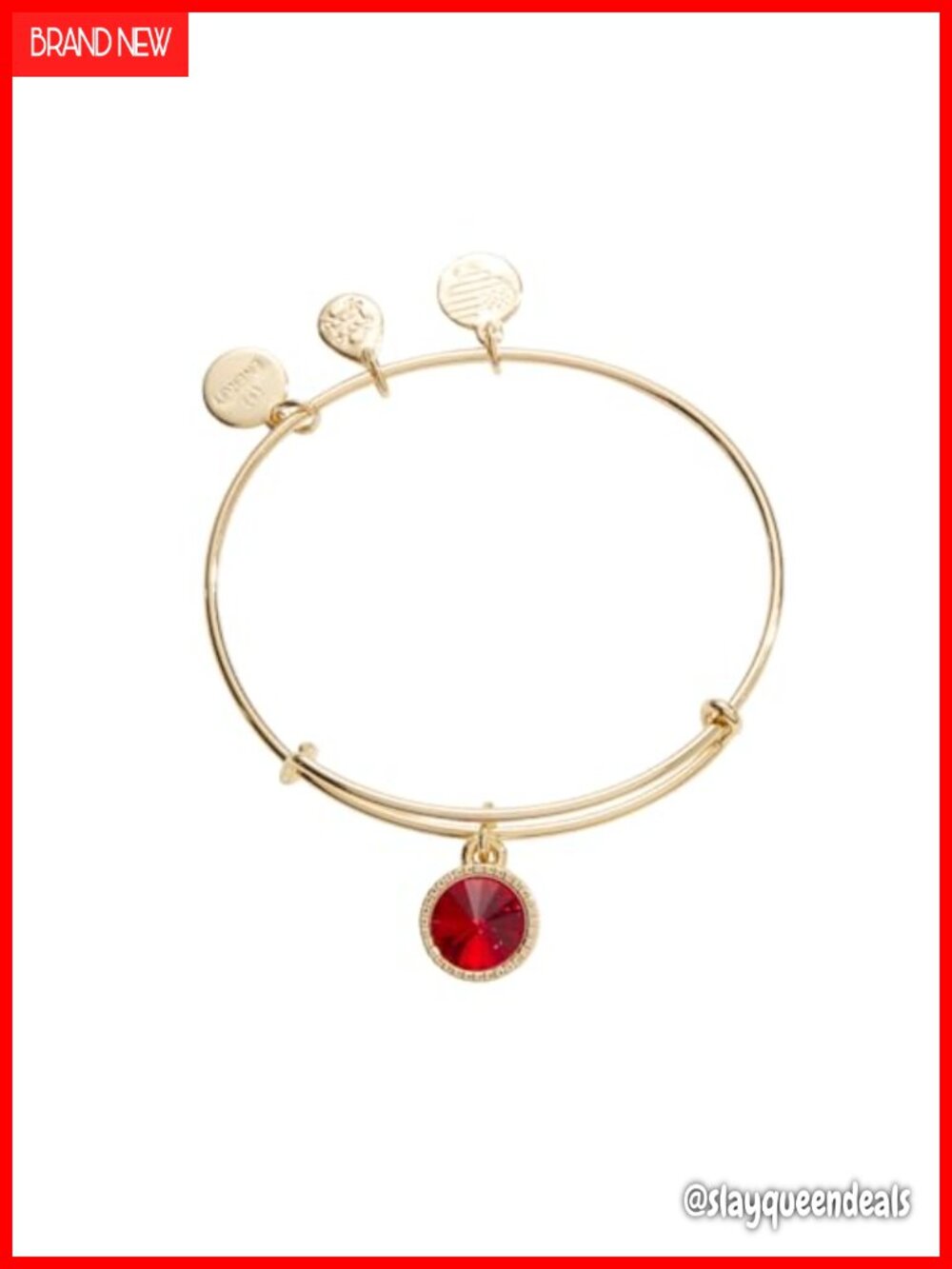Birthstones Expandable Bangle Bracelet, Gold Plated Brass, Sliding Charm Bangle